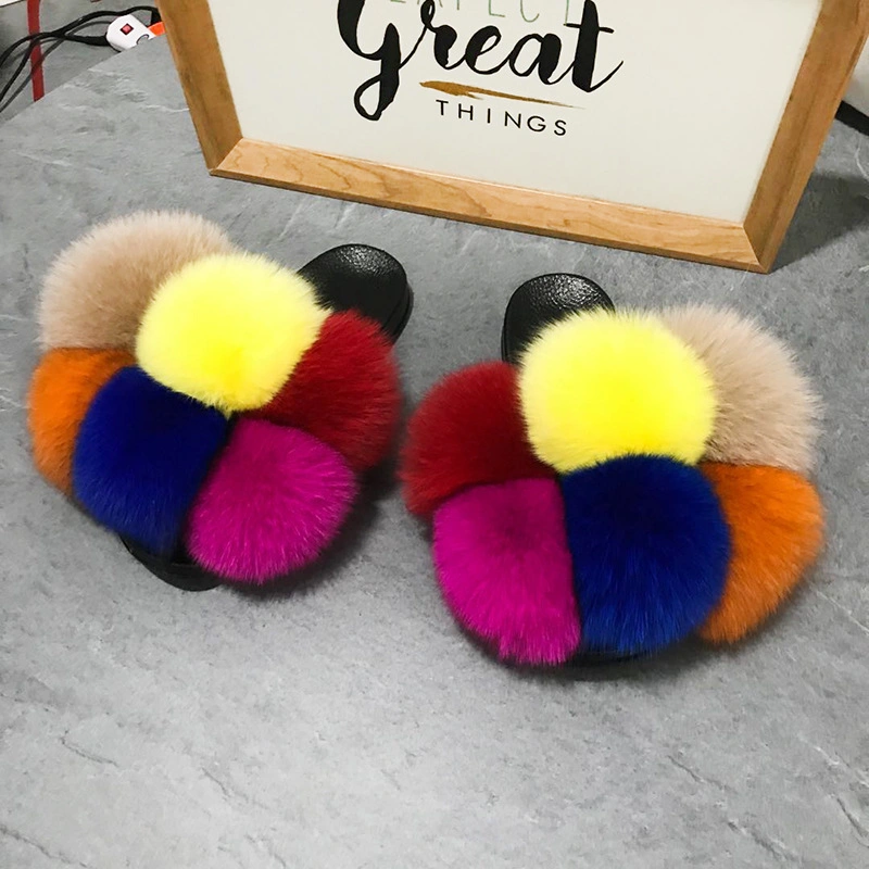 New Arrivals Women Ladies Fur Slippers with Ball, Large Size 12 Women Fur Slippers