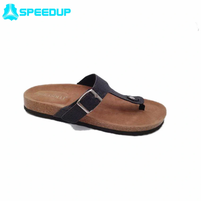 Hot Sell PU Upper T Strap Cork Beach Sandal Slipper