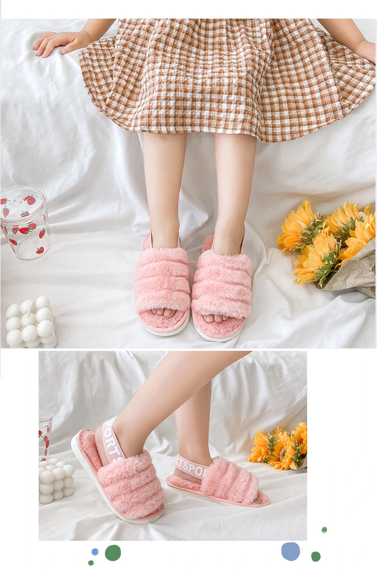 Kids Fur Slippers Outdoor, New Design Kids Fur Slippers Straps, Girls Kid Shoe
