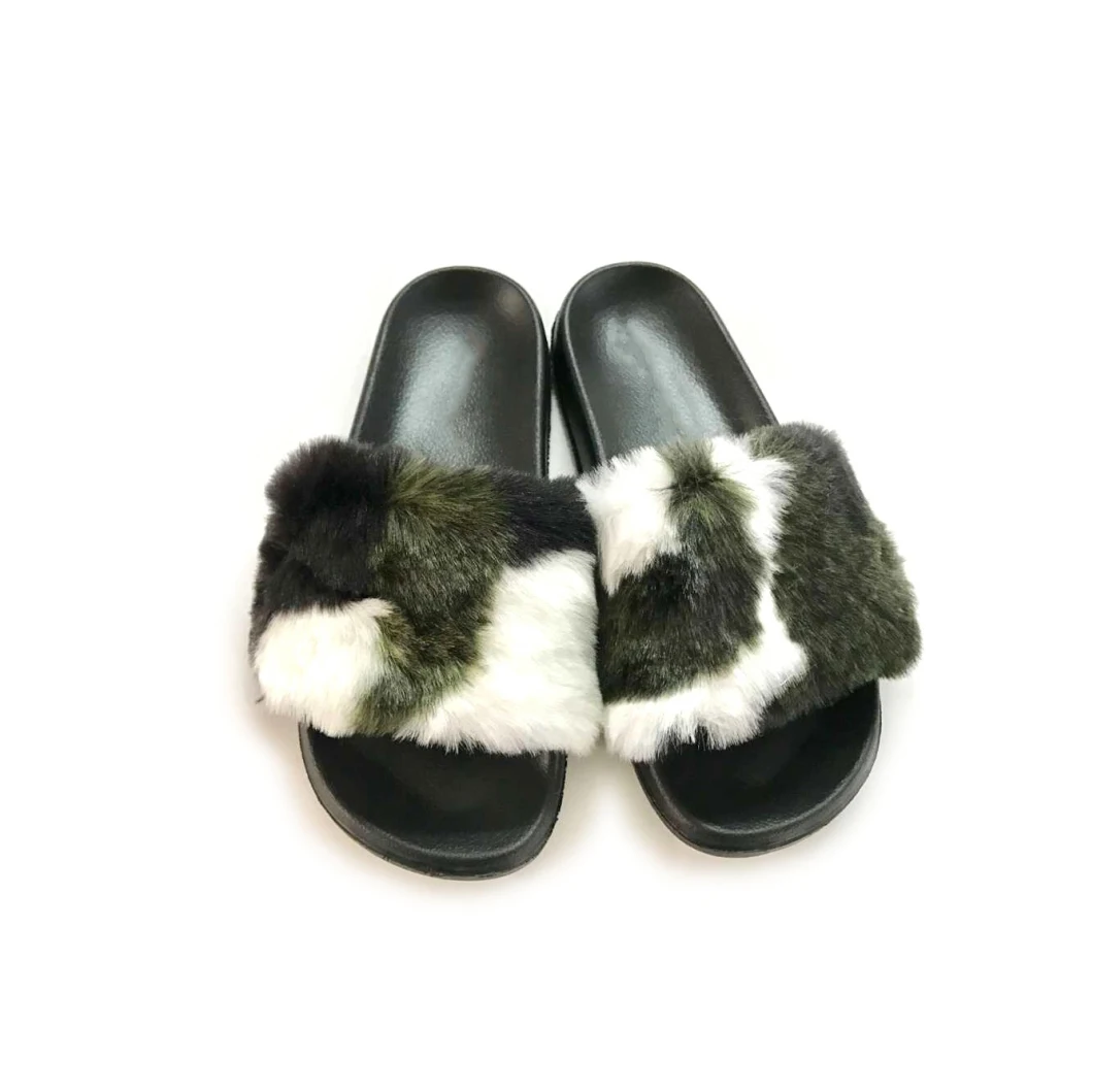 Custome Women Indoor Soft Faux Fur Slipper Fashion Open Toe Plush Casual Sandals