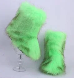 Wholesale Fashion Colorful Plush Fur Bootie Women Ladies House Comfortable Home Winter Warm Faux Fox Fur Slippers Boots