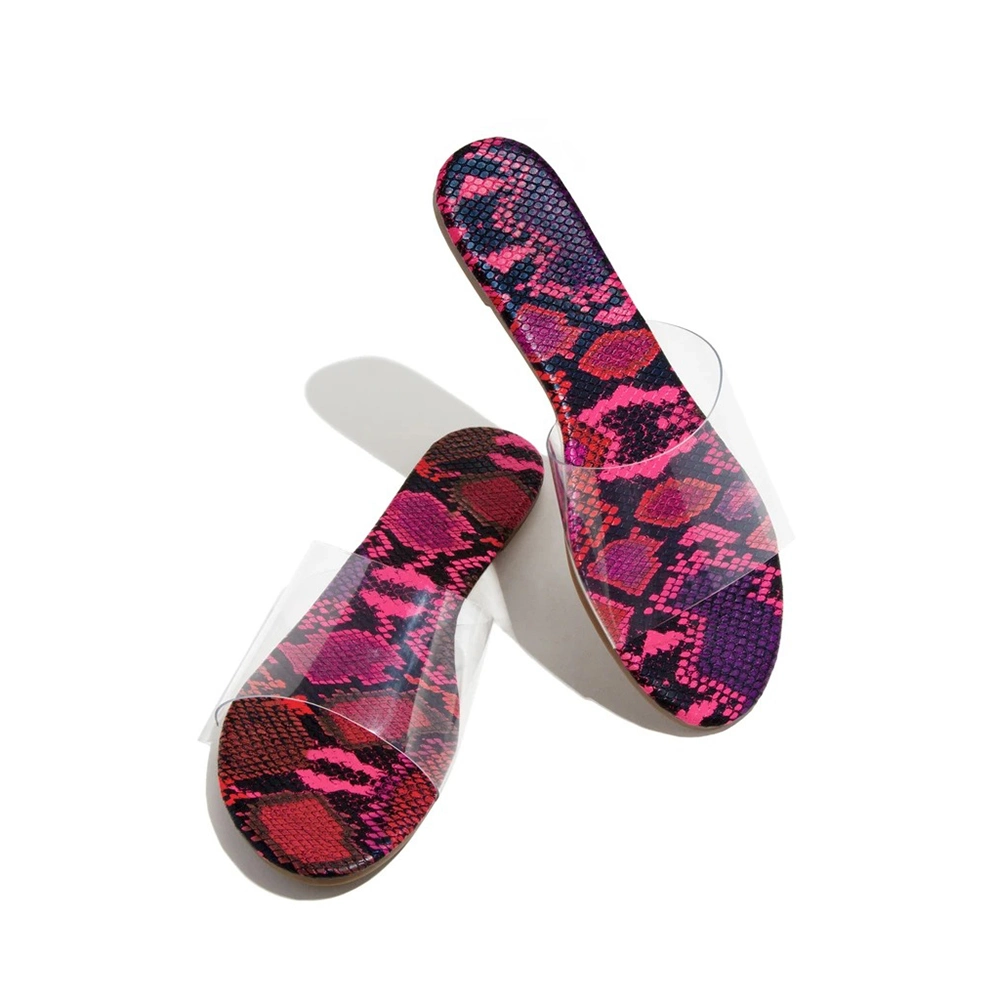 Summer Printed Sole Female Snakeskin Slides Sandals Cheap PVC Clear Jelly Womens Slippers Sandals