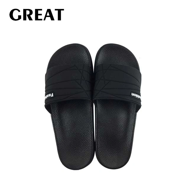 Greatshhoe Custom Printed Sandals Black Slide Slipper for Men, Leather Slide Sandal