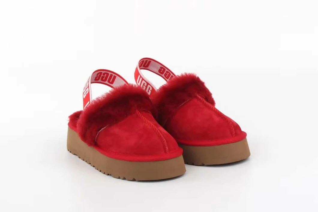 Luxury Style Warm Fluffy Sandals Flat Indoor Fur Slides Genuine Sheepskin Slippers for Women