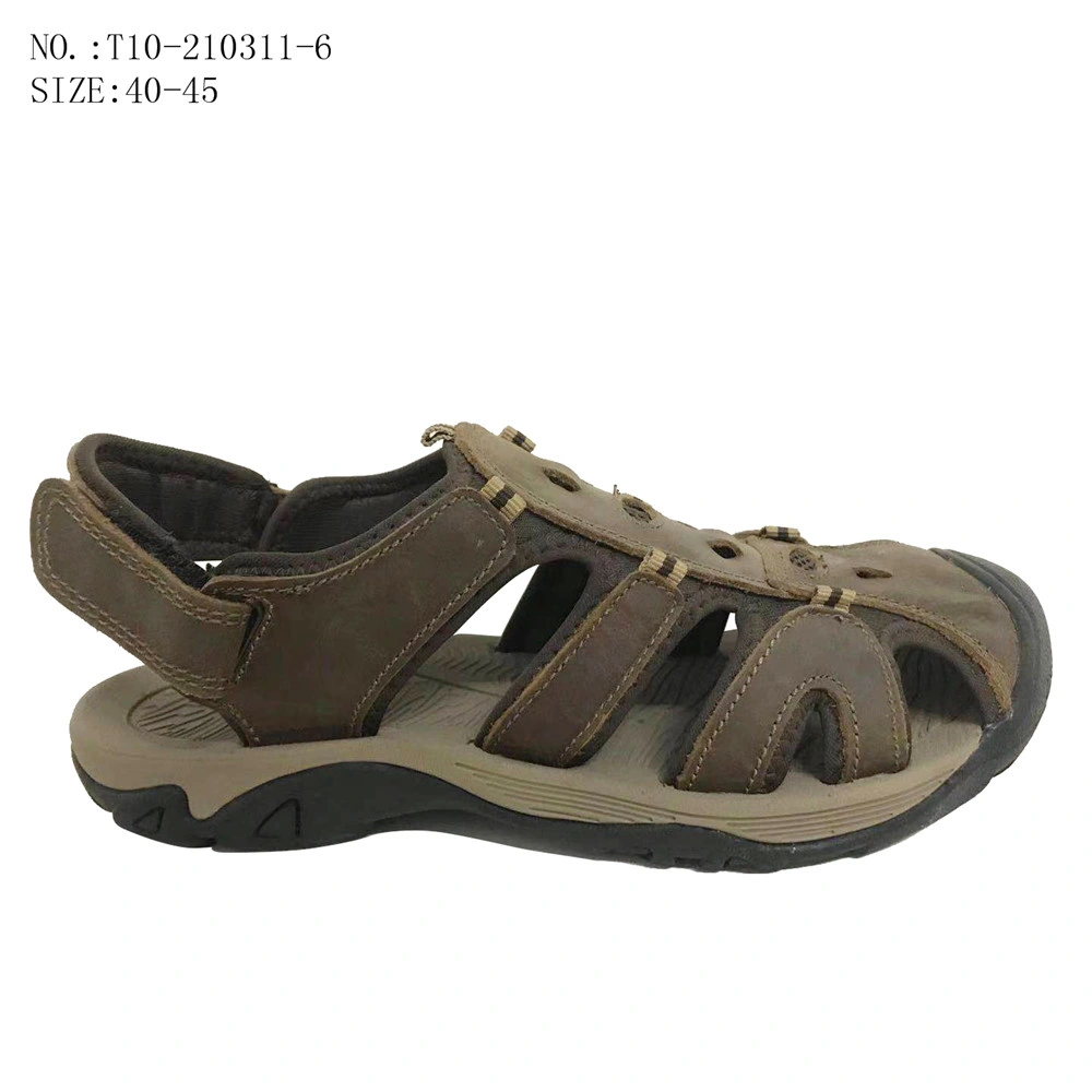 New Brown Color Men Shoes Outdoor Leather Sandals Beach Slippers (T20-210311-6)