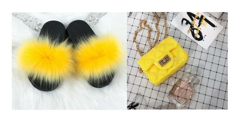 Kids Fur Slides, Fluzzy Fur Slippers for Kids, Factory Price Kids Fur Slides Set Matching Bags