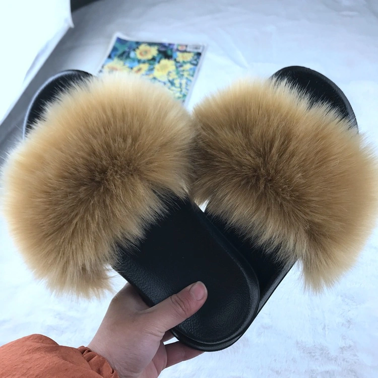 Hot Selling Flurry Slides, Women Fur Slippers Sandals Cheap Price, Brown Fur Slippers Shoes