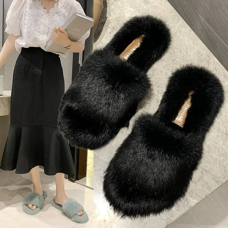 Factory Price Plush Slides Women Fashion Indoor Sandals Ladies Wholesale Fur Slippers
