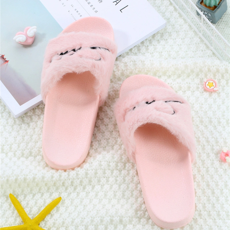 Ladies Fur Slide Sandals Slippers, Faux Fur Slides Slipper Fuzzy Plush Slippers Women