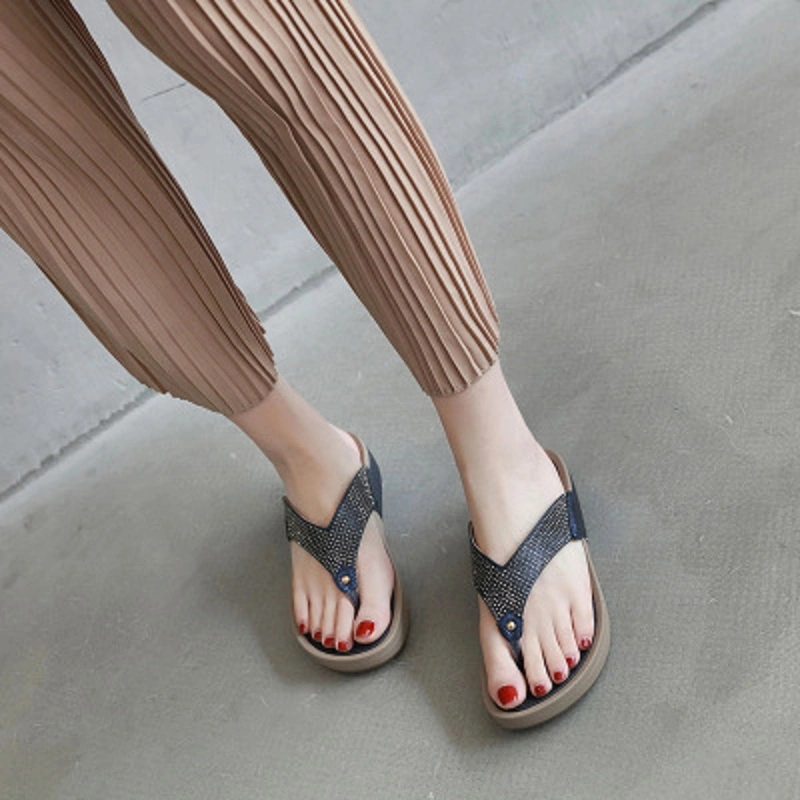 Women Thong Wedge Slippers Rhinestones Slipper Non-Slip Rubber Sole Daily Wear Summer Wear Beach Wear Outdoor Sandals Esg14145