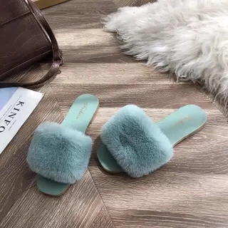 Ladies Fashion Fuzzy Fluffy Fur Indoor Outdoor Slipper Sandal