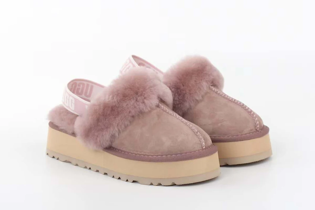 Luxury Style Warm Fluffy Sandals Flat Indoor Fur Slides Genuine Sheepskin Slippers for Women