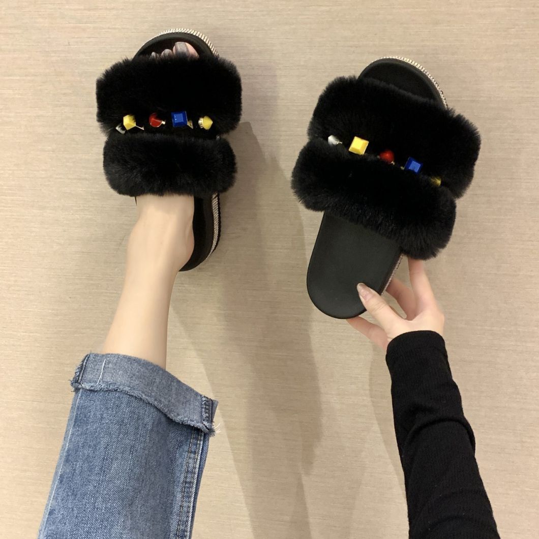 Muti Color Women Sandals, Wholesale Fashion Furry Fur Slippers, Women Slides Slippers Vendor
