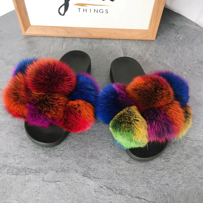 New Design Luxury Fur Slippers for Women Ladies, Fur Slides with Ball, Stylish Women Fur Slippers
