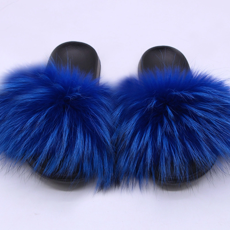 Wholesale Rainbow Fur Slippers, Designer Ladies Faux Fur Slides, Plush Furry Fur Sandals Women