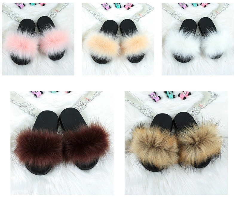 Kid Shoe Wholesale Fur Slippers, Cute Fluffy Upper Sandals for Girls, Home Slippers