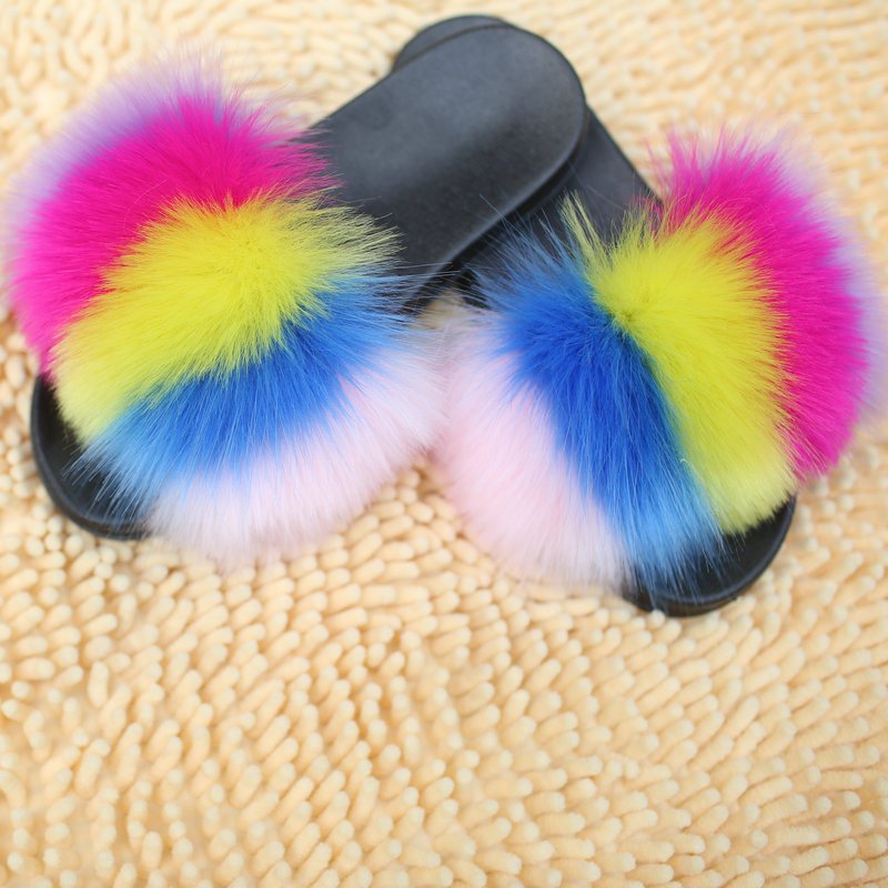 Ladies Custom Fur Slippers Plush Fluffy Sandals Slippers Fur Slides
