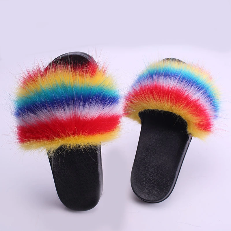 Ins Fur Sandals Heels, Wholesale Women's Flurry Fur Slippers, Ladies Fur Slides Vendor