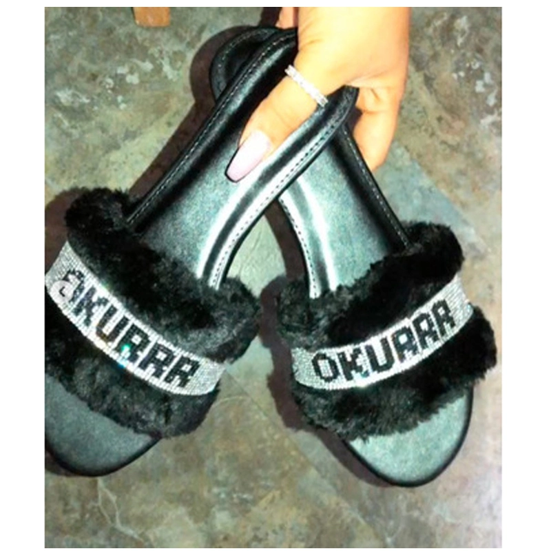 Winter Fur Slides Slippers Sandals Women Indoor Pink Faux Fur Slipper