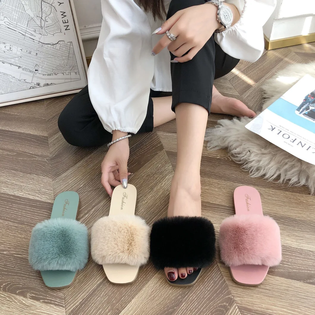 Ladies Woman Fashion Fuzzy Fluffy Fur Indoor Outdoor Slipper Sandal
