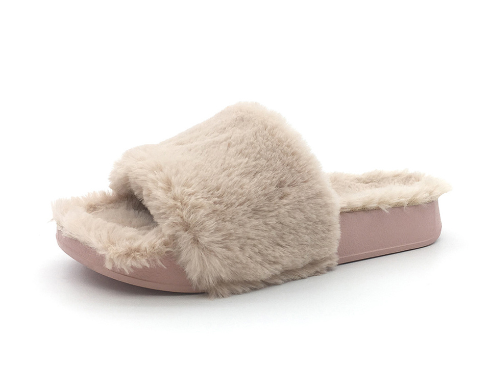 Fur Upper with Fur Insole Warm Soft Sandals for Ladies Indoor Leisure Slippers