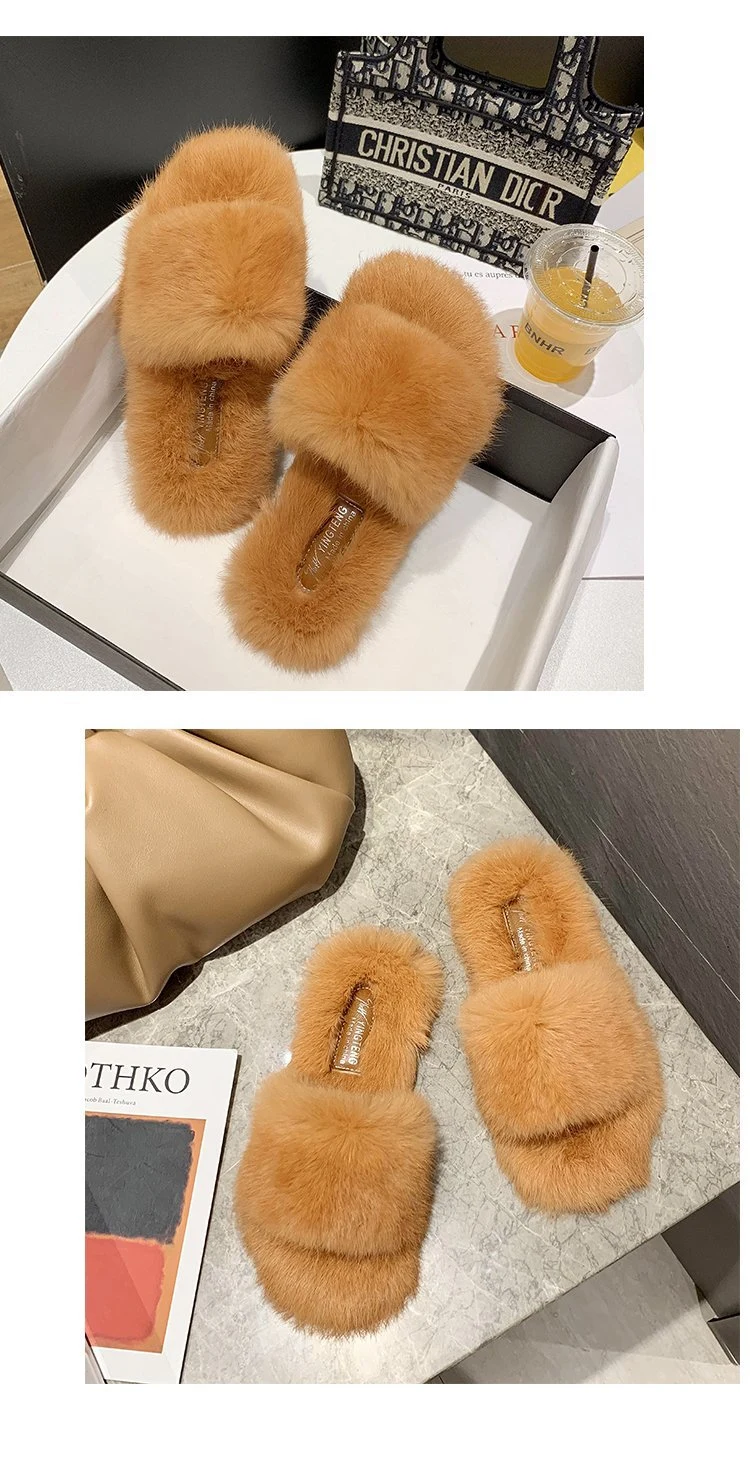 Factory Price Plush Slides Women Fashion Indoor Sandals Ladies Wholesale Fur Slippers
