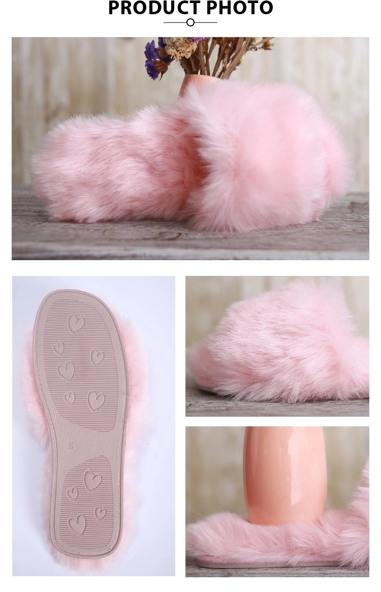 Wholesale Warm and Soft Ladies Slippers, Pink Fluffy Fur House Slides Sandals Slippers for Women