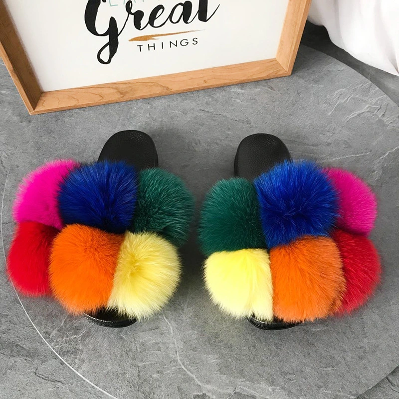 New Design Luxury Fur Slippers for Women Ladies, Fur Slides with Ball, Stylish Women Fur Slippers