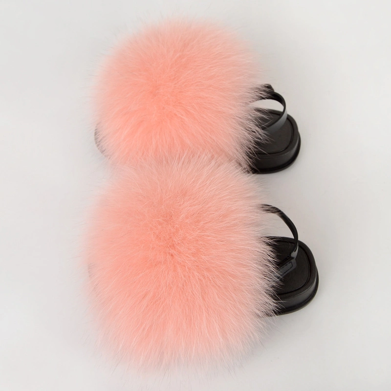 New Design Wholesale Kids Fur Slides, Kids Fur Slippers with Strap, Back Straps Kids Fur Slippers
