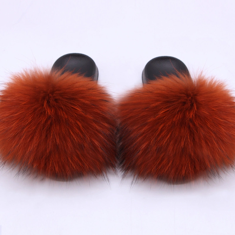 Wholesale Rainbow Fur Slippers, Designer Ladies Faux Fur Slides, Plush Furry Fur Sandals Women