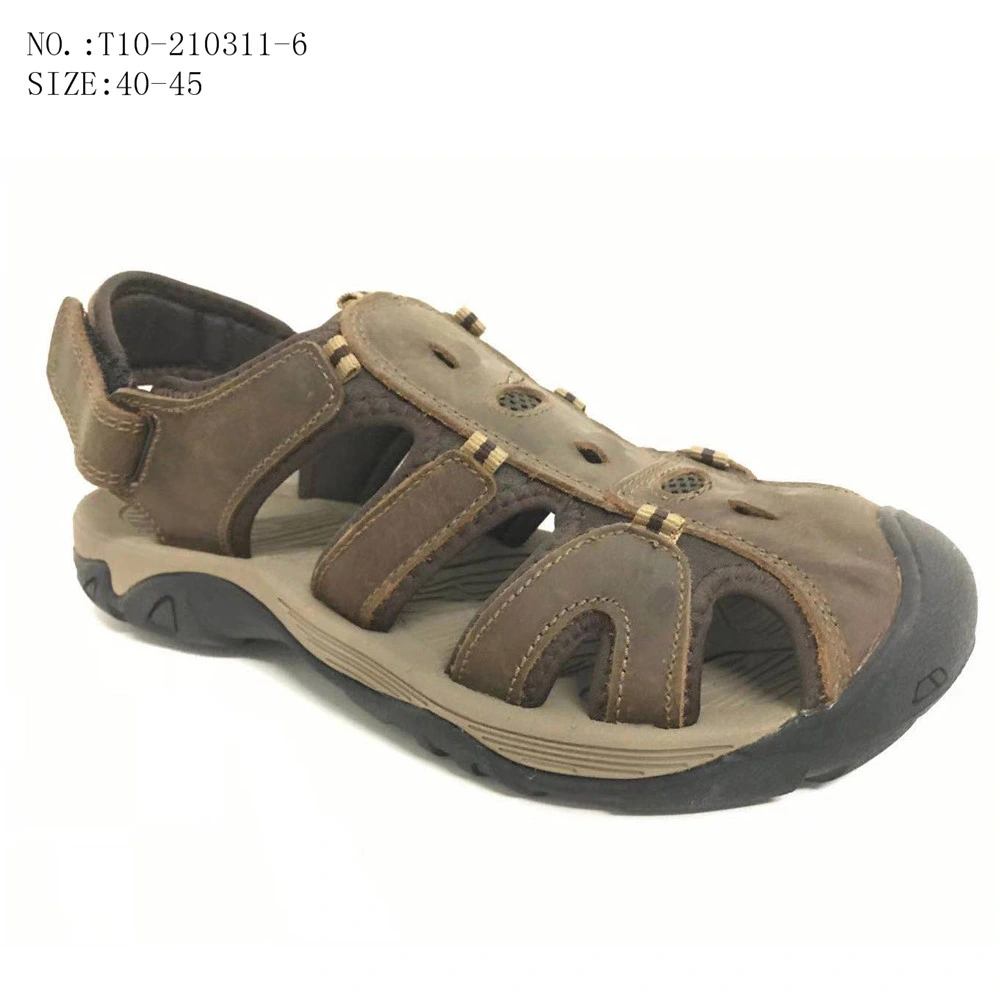 New Brown Color Men Shoes Outdoor Leather Sandals Beach Slippers (T20-210311-6)