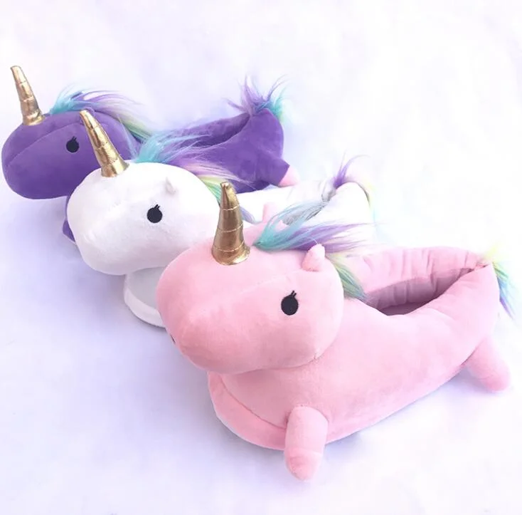 Rainbow Unicorn Short Sheepdog Unisex Fuzzy Winter Shark Plush Slippers