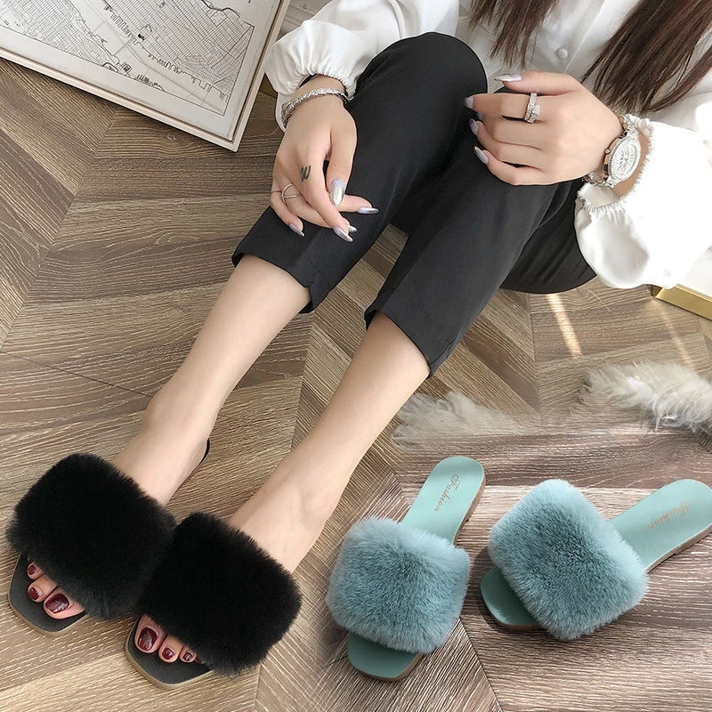 Ladies Woman Fashion Fuzzy Fluffy Fur Indoor Outdoor Slipper Sandal