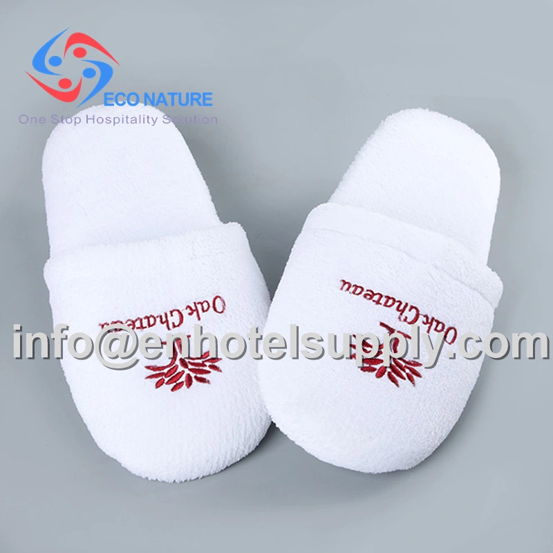 2019 Hot Selling 5 Star Luxury Hotel Cotton Velvet Slippers with Customize Embroider Logo Indoor Slippers