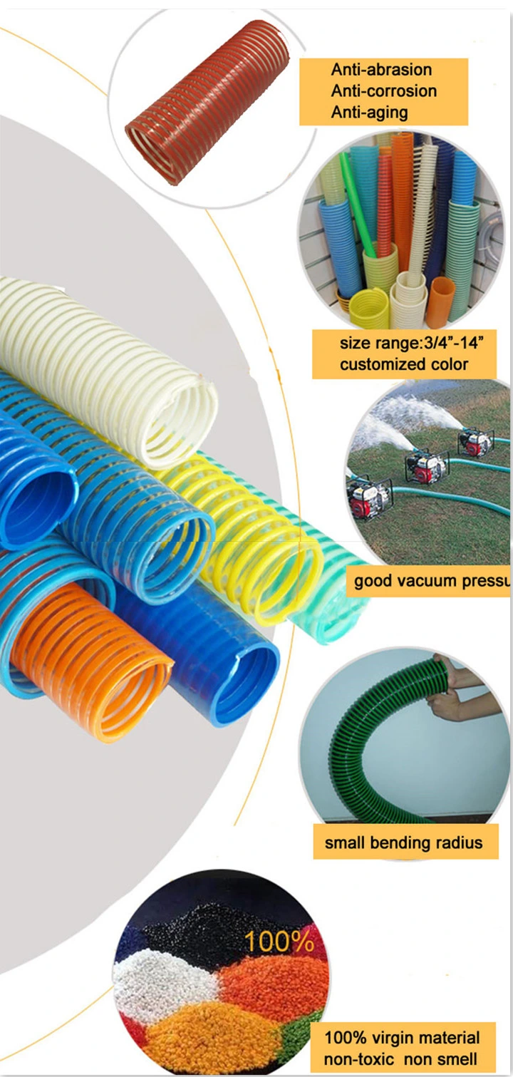Large Diameter PVC Spiral Flexible Vacuum Suction Hose, Spiral Reinforced PVC Suction Hose