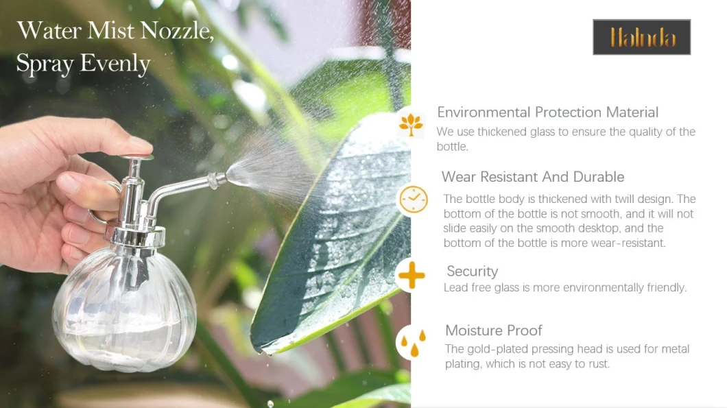 Pressed Handheld Green Leaf Sprinkler Glass Spray Bottle