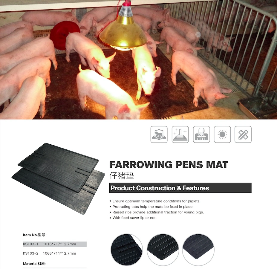 Sow Bed Farrowing Pens Raised Rib Top Floor Rubber Slat Mats with Saver Lip