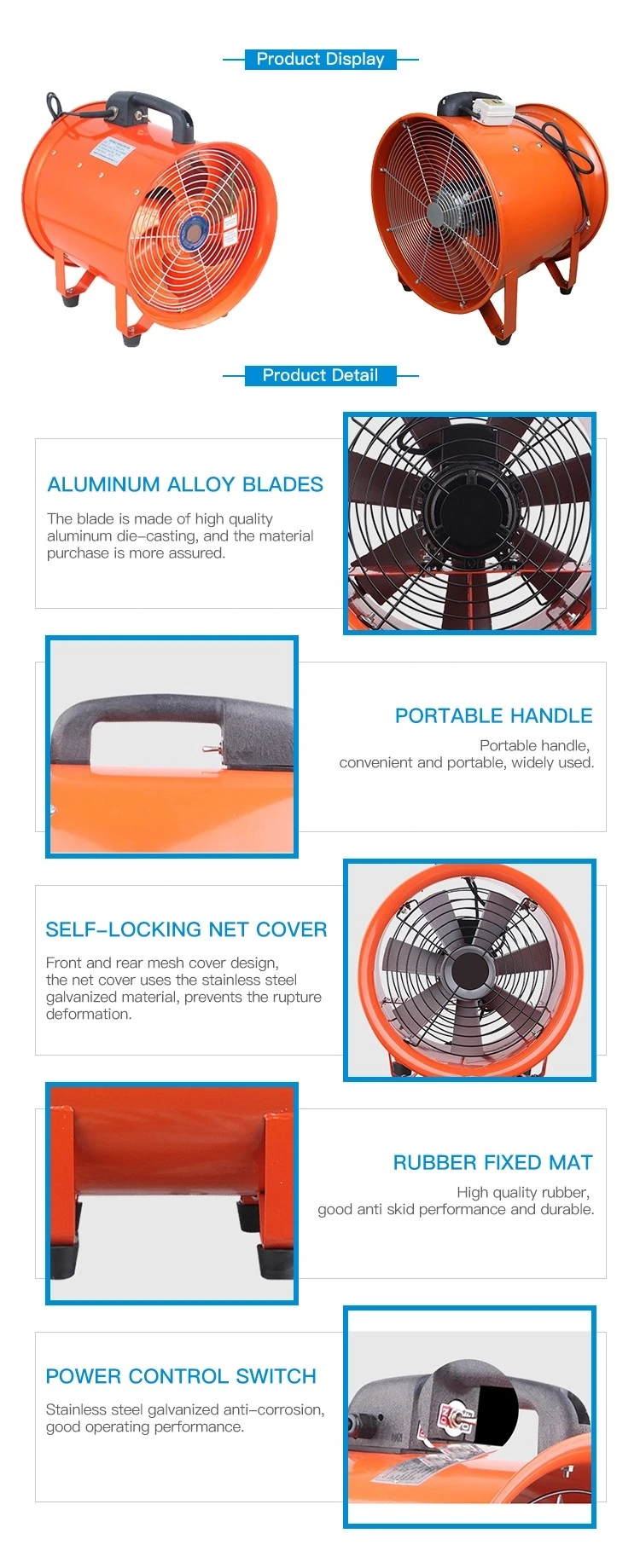 12inch 300mm Portable Axial Ventilator Blower Fans with Duct Hose