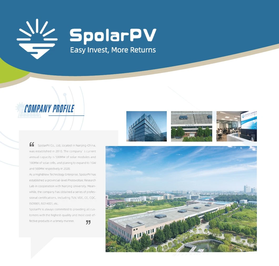 Spolarpv Technology Monocrystalline 370W Solar Panel Solar Module Available