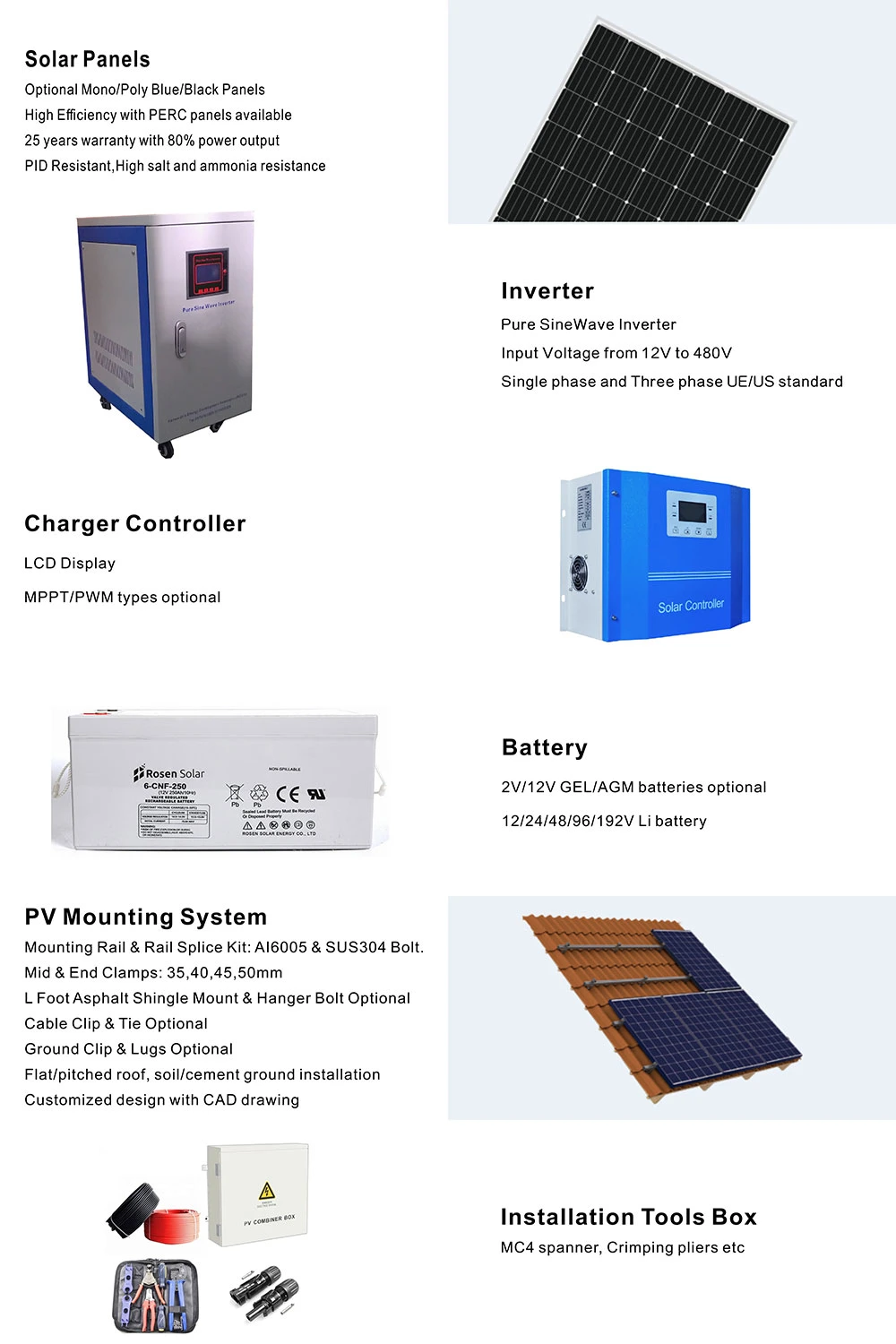 Rosen 5kw off Grid Solar System Poly and Mono Solar Panels and Other System Items