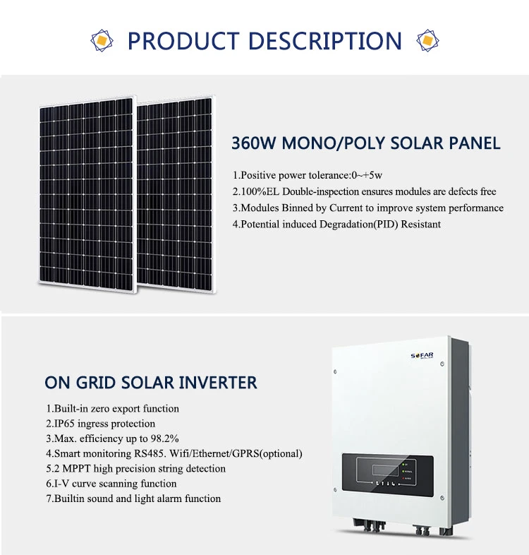 Easy Installation 5kw Solar Panel Kit on Grid for Home, 5kw Grid Tie System