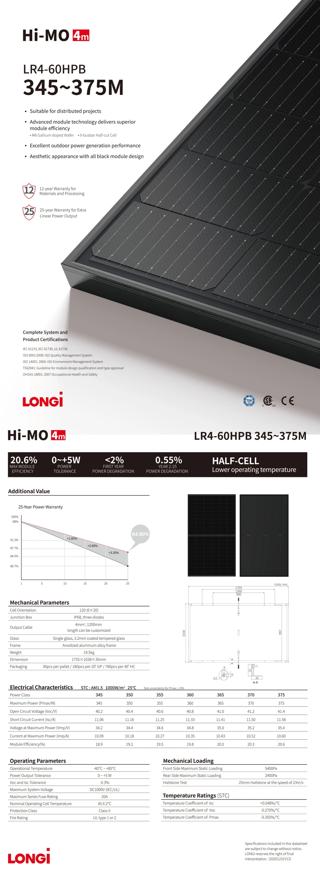 Longi 355W Solar Panels Prices Mono Monocrystalline PV Panel Module Solar Panels Solar Power Panel