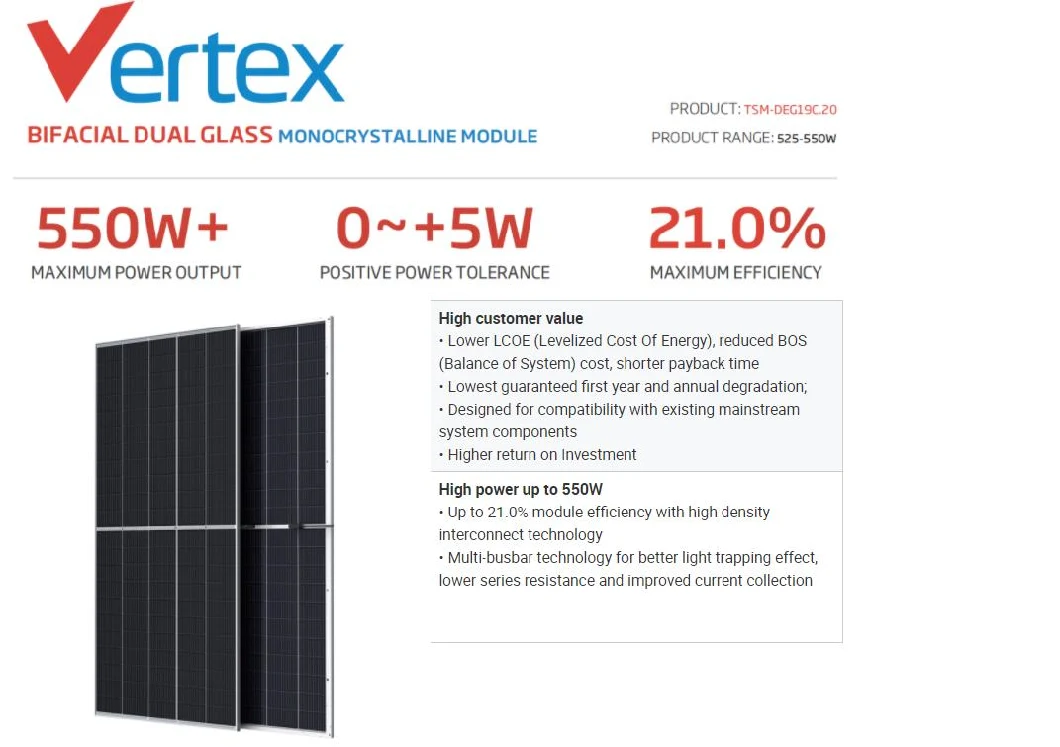 Trina Solar Panel Vertex 530W 540W 550W Bifacial Dual Glass Solar Panel