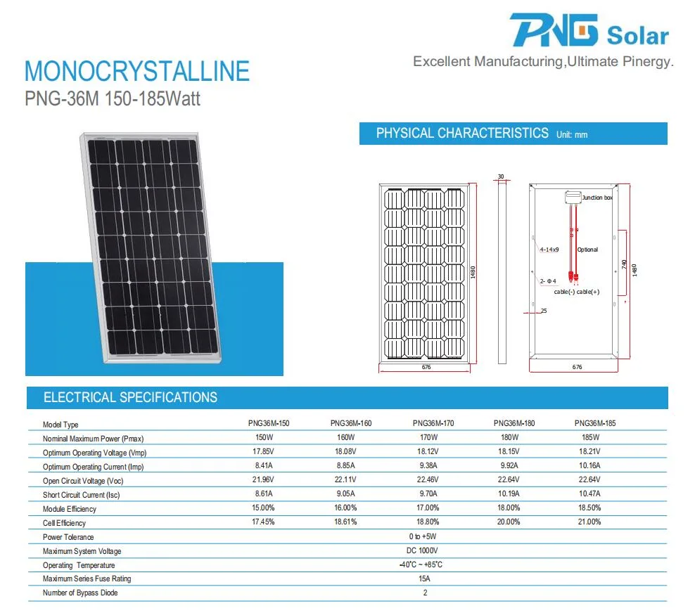 Manufacturer Cheap Solar Panel 185W Monocrystalline Small Solar Panels 180W