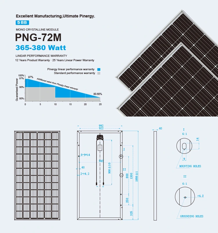 72 Cells 360W 365W 370W 375W 380W PV Mono Solar Panel for Solar Power System