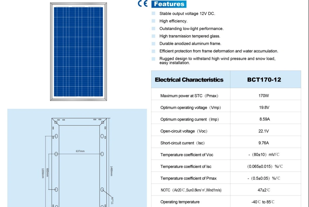 High Efficiency 24V 340W Polycrystalline Solar Panel with A Grade Solar Cells
