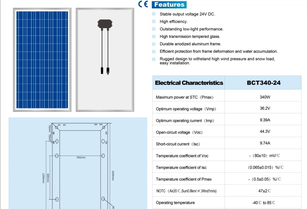 Blue Carbon Best Price 36V 340W Polycrystalline Solar Panel for Solar System