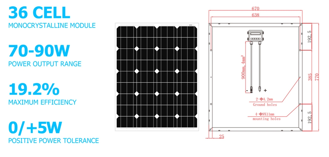 70 Watts Best Efficient Solar Panels with 36PCS Solar Cell