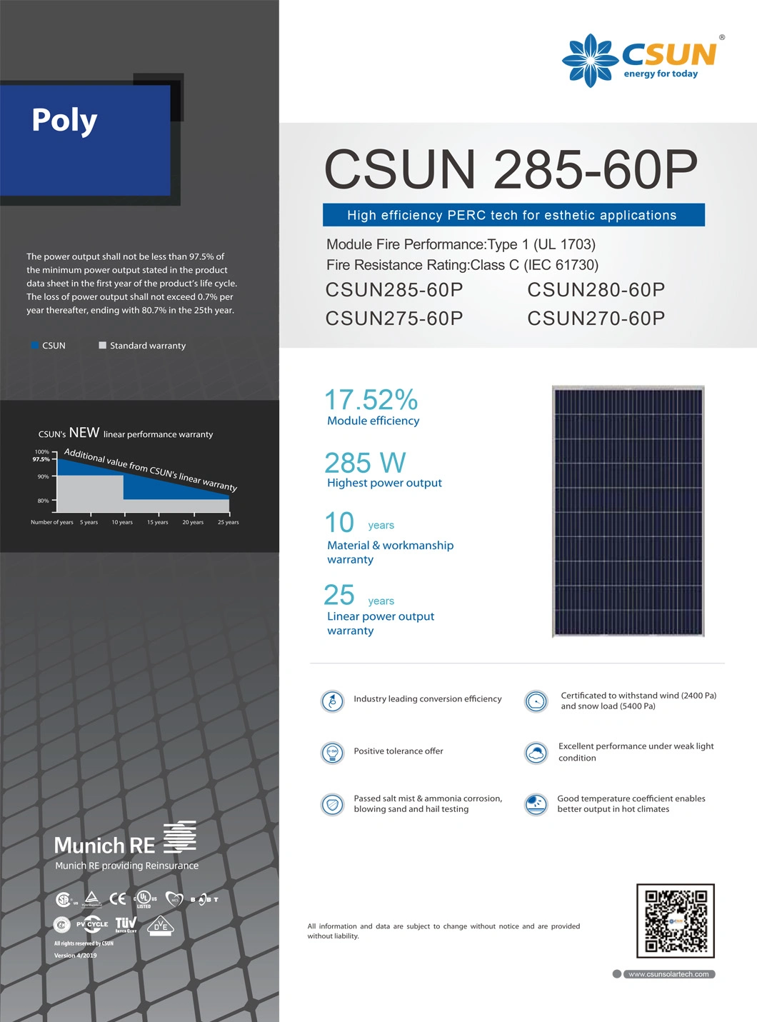 Csun 275W PV Mono Solar Panel for Solar Power System