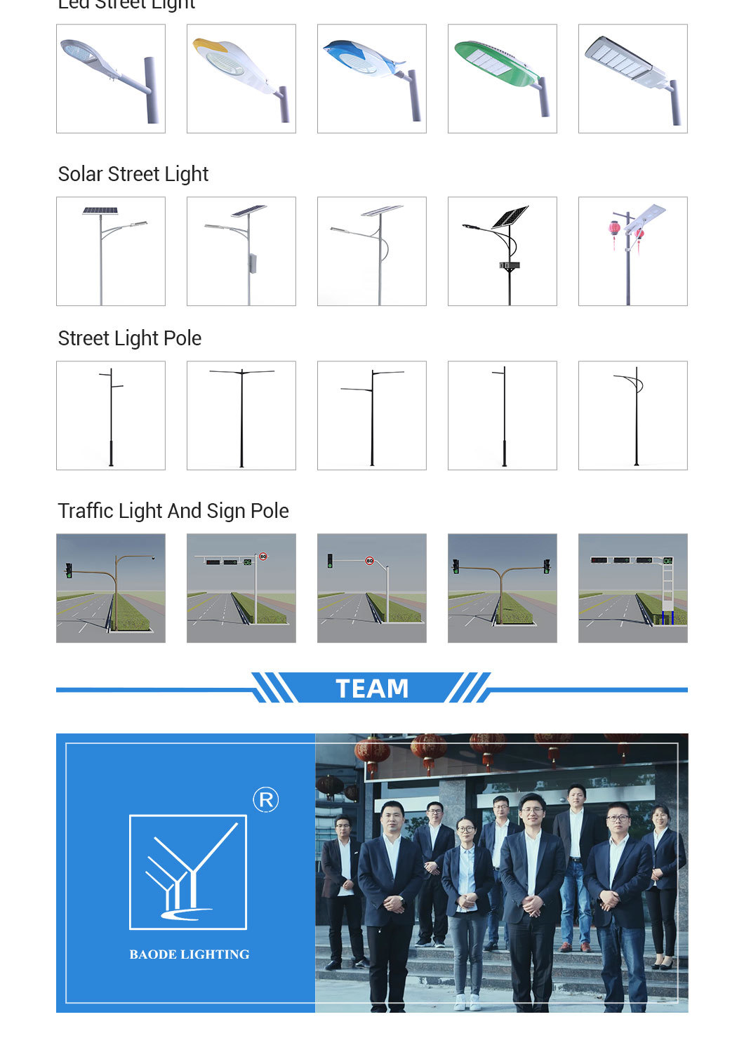Baode Lights Outdoor 6m Customized Configuration LED Solar Street Light